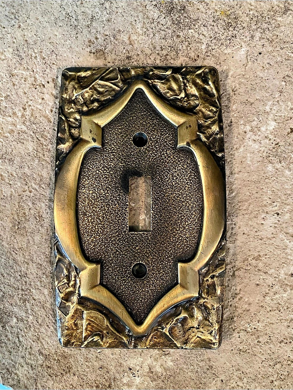 Vintage 1970s Ornate Gold & Black metal Switch Plate